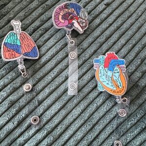 Anatomical Badge Reel Trio - Colorful Brain, Lungs, Heart